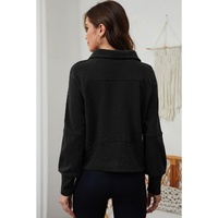 Azura Exchange Black Ribbed Thumbhole Sleeve Sweatshirt - S thumbnail