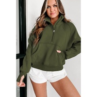 Azura Exchange Ribbed Thumbhole Sleeve Sweatshirt with Stand Collar and Zip Closure - XL thumbnail