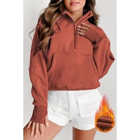 Flamingo Fleece Lined Zip Up Stand Collar Thumbhole Sleeve Sweatshirt - L thumbnail