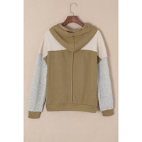 Brown Colorblock Patchwork Pullover Hoodie - M thumbnail