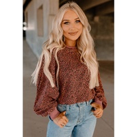 Azura Exchange Leopard Bubble Sleeve Pullover Sweatshirt - S thumbnail
