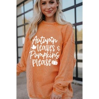 Orange Autumn Leaves Pumpkins Please Ribbed Oversized Sweatshirt - L thumbnail