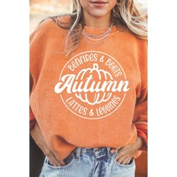 Orange Autumn Pumpkin Graphic Print Corded Oversized Sweatshirt - L thumbnail
