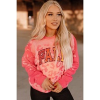 Pink FALL Leopard Print Long Sleeve Pullover Sweatshirt - M thumbnail