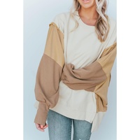 Khaki Color Block Sleeve Patchwork Oversized Sweatshirt - S thumbnail