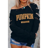 Black Leopard PUMPKIN SEASON Graphic Ripped Sleeve Sweatshirt - M thumbnail