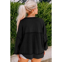 Black Drop Shoulder Henley Buttons Sweatshirt - S thumbnail