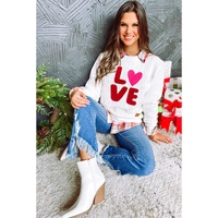 White LOVE Chenille Embroidered Cable Knit Pullover Sweatshirt - 2XL thumbnail