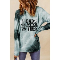 Gray Tie Dye BAD WITCH VIBES Graphic Long Sleeve Top - S thumbnail