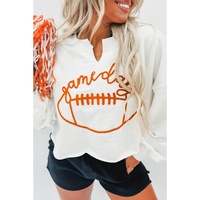 Bright White Game Day Lettering Rugby Notched Neck Sweatshirt - XL thumbnail