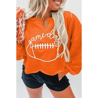 Orange Game Day Lettering Rugby Notched Neck Sweatshirt - L thumbnail