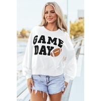 White GAME DAY Graphic Varsity Pullover Sweatshirt - M thumbnail