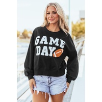 Black GAME DAY Graphic Varsity Pullover Sweatshirt - S thumbnail
