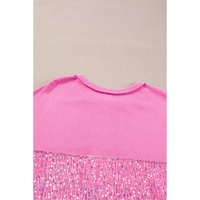 Bonbon Sequin Patchwork High Low Hem Henley Sweatshirt - L thumbnail
