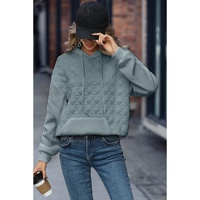Light Grey Drop Shoulder Quilted Patchwork Kangaroo Pocket Hoodie - L thumbnail
