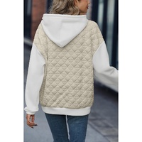 Beige Drop Shoulder Quilted Patchwork Kangaroo Pocket Hoodie - XL thumbnail
