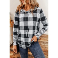 Multicolour Plaid Striped Patchwork Drawstring Hoodie - M thumbnail