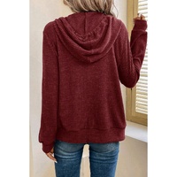 Red Dahlia Ribbed Zip Up Front Drawstring Hoodie - L thumbnail