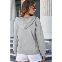 Light Grey Solid Color Fleece Lined Zip up Hoodie - 2XL thumbnail