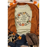Khaki Fall Vibe Pumpkin Print Round Neck Sweatshirt - S thumbnail