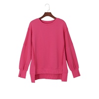 Rose Exposed Seam Drop Shoulder Slit High Low Hem Sweatshirt - 2XL thumbnail
