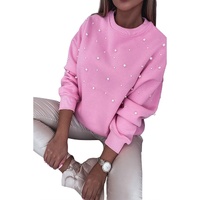 Bonbon Pearl Detail Ribbed Crew Neck Sweatshirt - L thumbnail