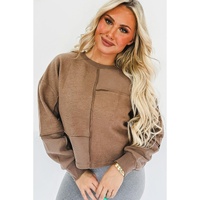 Coffee Solid Exposed Seam Pullover Sweatshirt - L thumbnail
