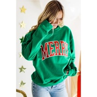 Bright Green MERRY Graphic Pullover Sweatshirt - L thumbnail