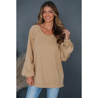 Light French Beige Solid Color Lattice Hollow Out Back Sweatshirt - L thumbnail