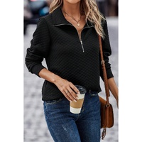 Black Solid Half Zipper Quilted Pullover Sweatshirt - S thumbnail