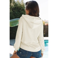 Apricot Colorblock Striped Patchwork Side Pockets Zipper Hoodie - M thumbnail