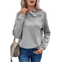 Gray Asymmetric Buttons Detail High Neck Textured Sweatshirt - L thumbnail