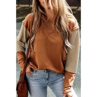 Chestnut Contrast Sleeves Patchwork Colorblock Hoodie - L thumbnail