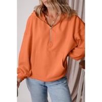 Orange Fleece Lined Half Zipper Kangaroo Pockets Loose Hoodie - S thumbnail
