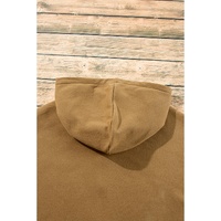Brown Fleece Lined Half Zipper Kangaroo Pockets Loose Hoodie - L thumbnail