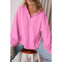 Bonbon Fleece Lined Half Zipper Kangaroo Pockets Loose Hoodie - 2XL thumbnail