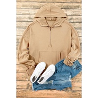 Parchment Fleece Lined Half Zipper Kangaroo Pockets Loose Hoodie - 2XL thumbnail