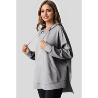 Gray Waffle Knit Fleece Lined High Low Oversized Hoodie - M thumbnail