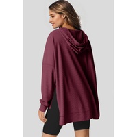 Red Dahlia Waffle Knit Fleece Lined High Low Oversized Hoodie - S thumbnail