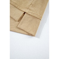 Simply Taupe Solid Ribbed Knit Buttoned Drop Shoulder Oversized Hoodie - 2XL thumbnail