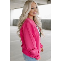Strawberry Pink Cow & Sequin Double Heart Patch Graphic Sweatshirt - L thumbnail