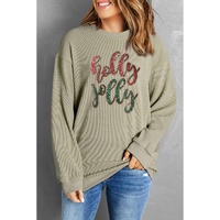 Green Sequined holly jolly Graphic Corded Sweatshirt - M thumbnail