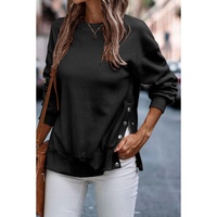 Black Snap Buttons Side Splits Pullover Sweatshirt - M thumbnail
