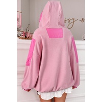 Pink Colorblock Patchwork Half Zip Oversized Sherpa Hoodie - XL thumbnail