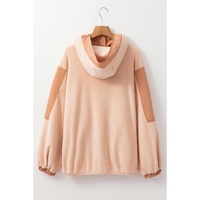 Light French Beige Colorblock Patchwork Half Zip Oversized Sherpa Hoodie - L thumbnail