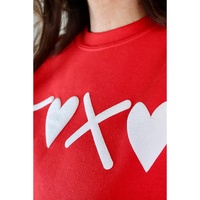 Red Puff XOXO Print Valentines Heart Sweatshirt - S thumbnail