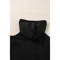Black Exposed Seam Cold Shoulder Drawstring Hoodie - S thumbnail