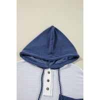 White Corded Colorblock Patch Pocket Drawstring Hooded Top - S thumbnail