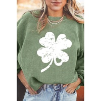 Grass Green Distressed Clover Print St Patricks Corded Sweatshirt - S thumbnail