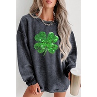 Gray Sequin St Patrick Clover Patch Corded Sweatshirt - M thumbnail
